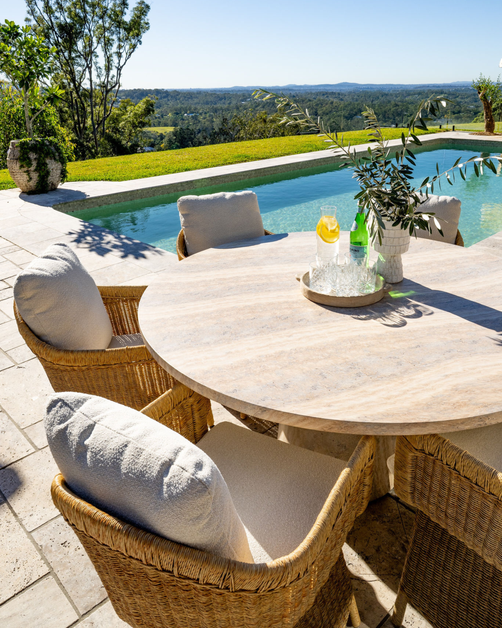 Bloc Round Outdoor Dining Table Travertine 1.3m