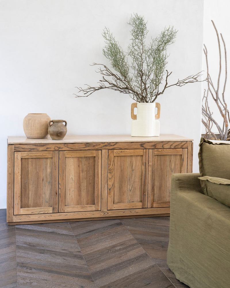 Monterrey 4 Door Buffet Elm & Travertine Marble 1.8m