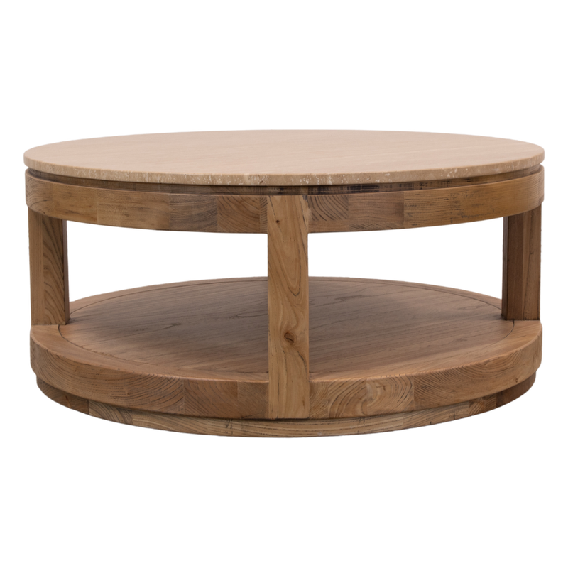 Monterrey Round Coffee Table Elm & Travertine Marble 90cm