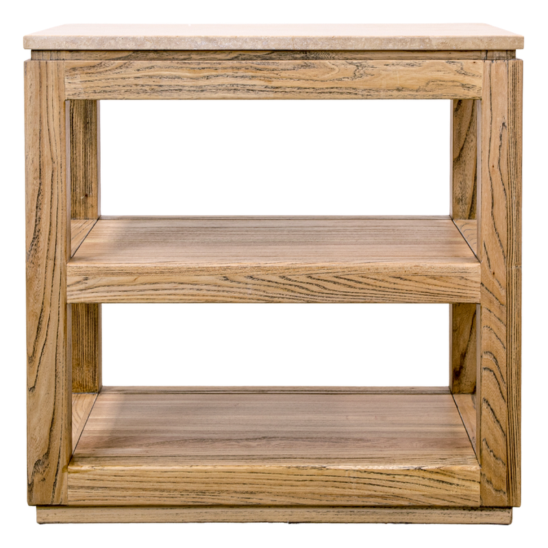 Monterrey Side Table 60cm Elm & Travertine Marble 3 Tiered
