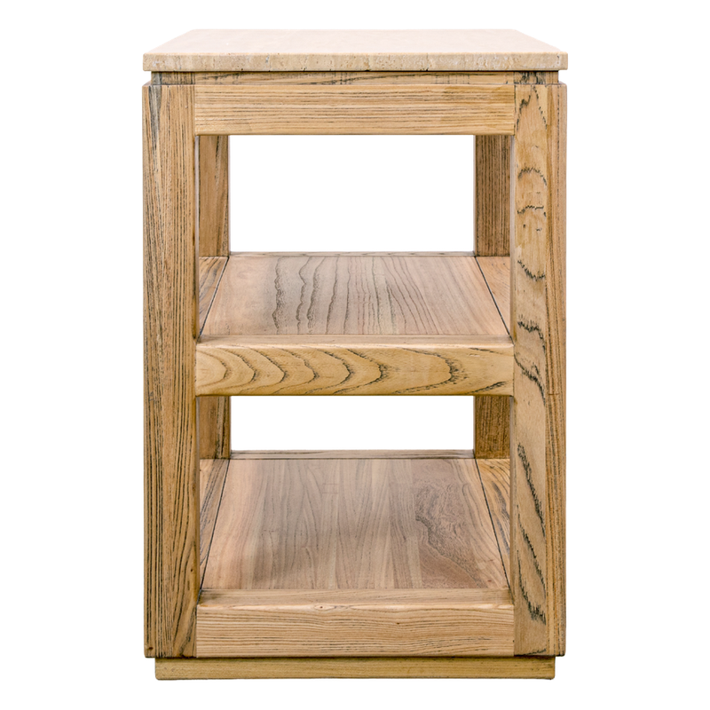 Monterrey Side Table 60cm Elm & Travertine Marble 3 Tiered