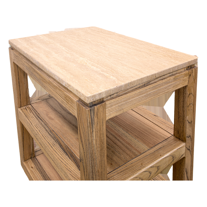 Monterrey Side Table 60cm Elm & Travertine Marble 3 Tiered
