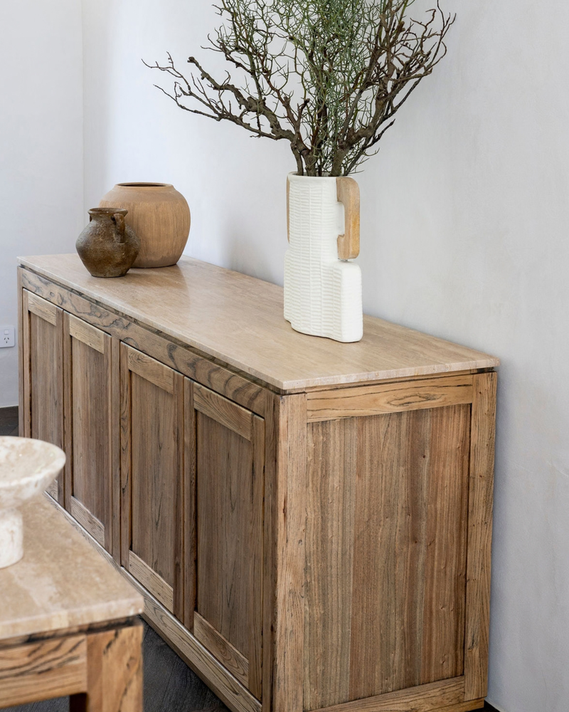 Monterrey 4 Door Buffet Elm & Travertine Marble 1.8m
