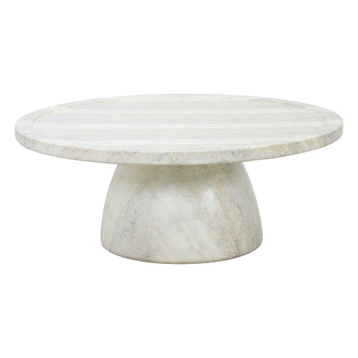 Bloc Round Outdoor Coffee Travertine Marble Table 1m