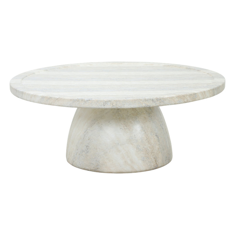 Bloc Round Outdoor Coffee Travertine Marble Table 1m