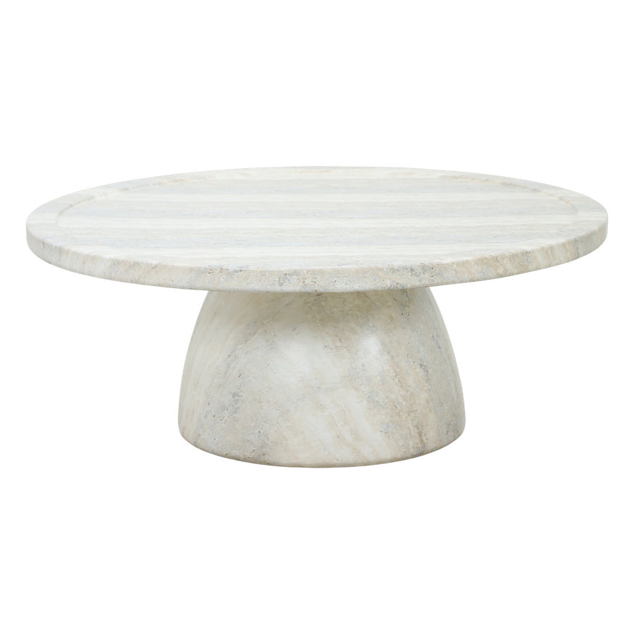 Bloc Round Outdoor Coffee Travertine Marble Table 1m