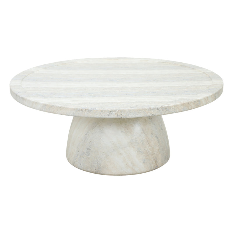 Bloc Round Outdoor Coffee Travertine Marble Table 1m