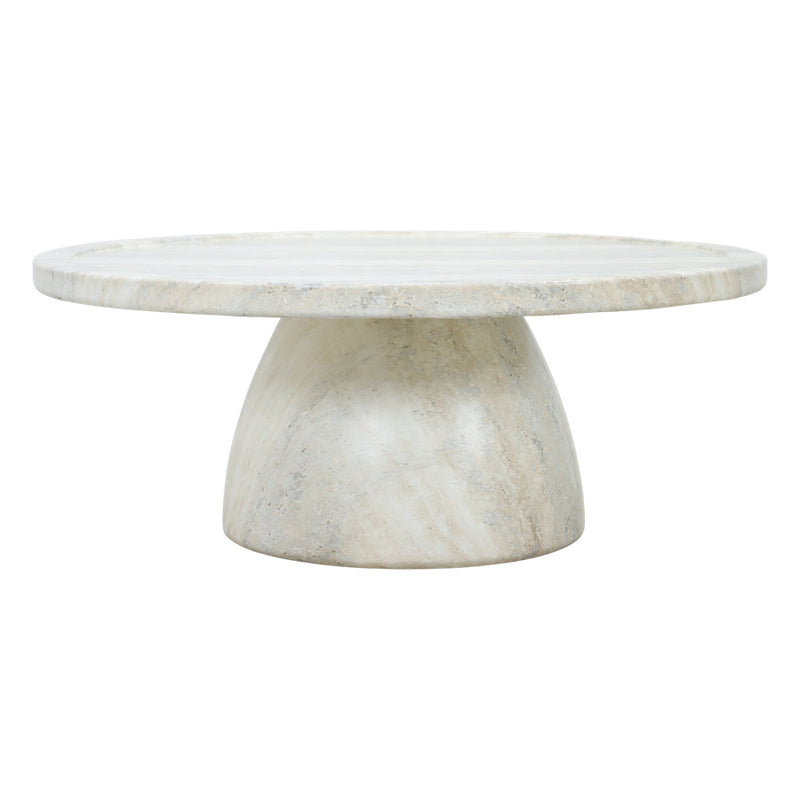 Bloc Round Outdoor Coffee Travertine Marble Table 1m