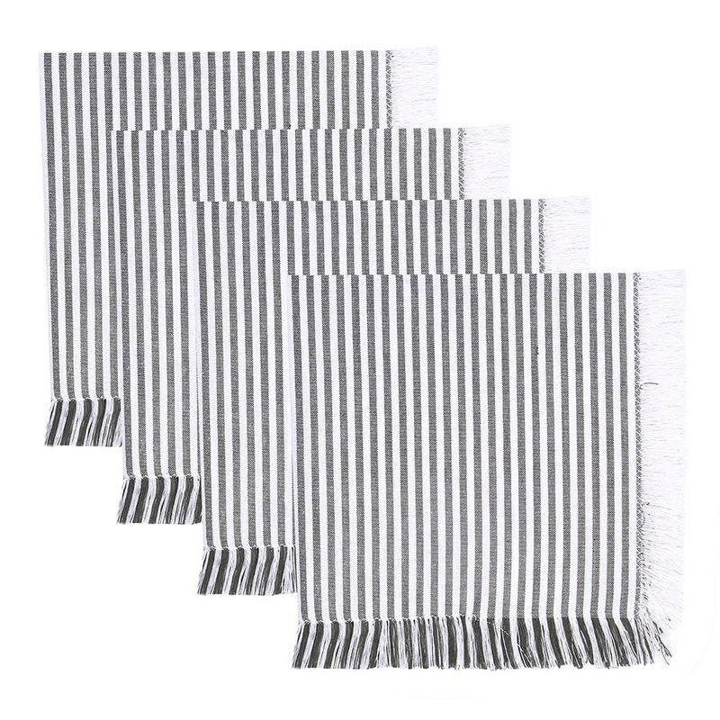 Airlie Set of 4 Napkins Eucalyptus Green Stripe Fringe