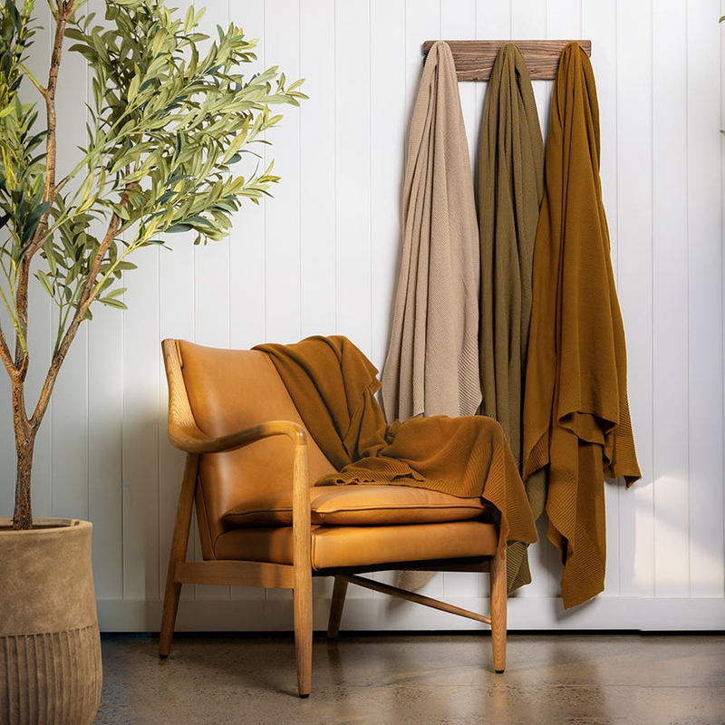 Emery Caramel Brown Throw Textured Cotton 130x170cm