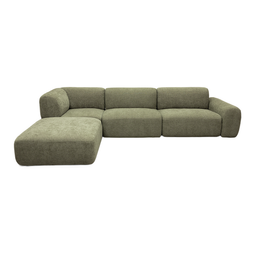 Santorini Left Hand Chaise Green Leaf Fabric Modular Lounge