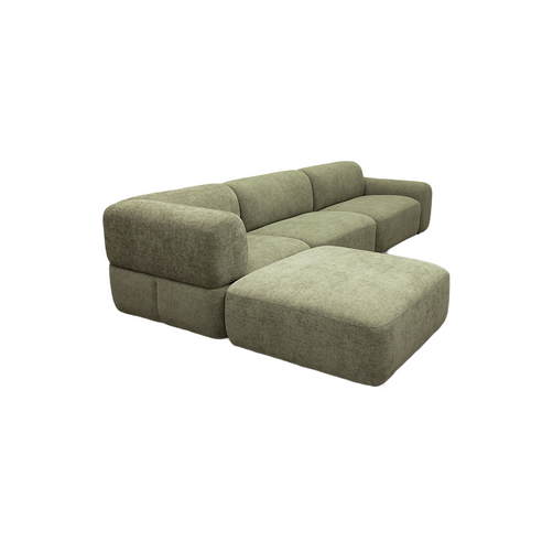 Santorini Left Hand Chaise Green Leaf Fabric Modular Lounge