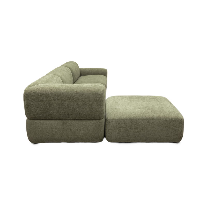 Santorini Left Hand Chaise Green Leaf Fabric Modular Lounge