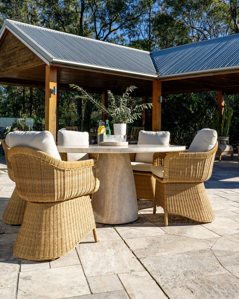 Bloc Round Outdoor Dining Table Travertine 1.5m
