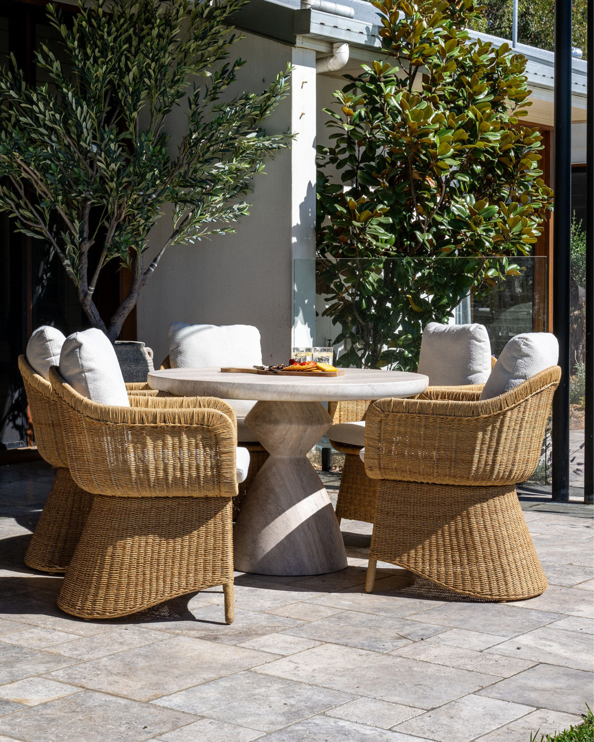 Bloc Round Outdoor Dining Table Travertine 1m