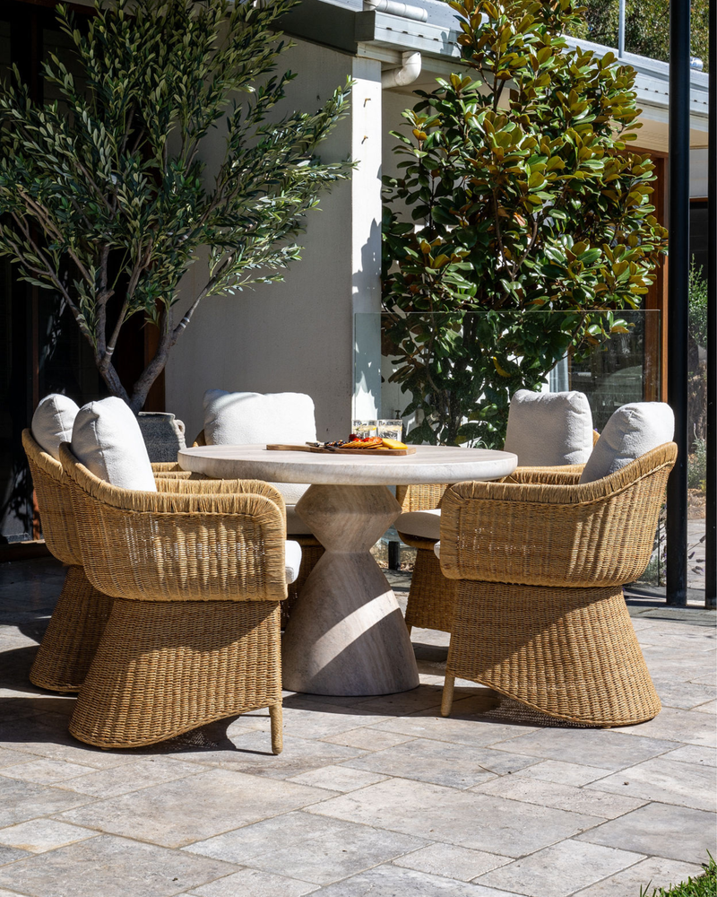Bloc Round Outdoor Dining Table Travertine 1m