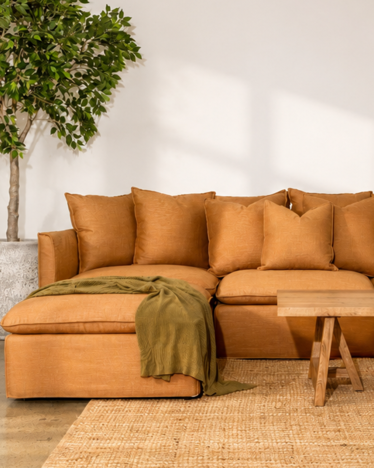 Charlie 3 Seater Modular Lounge With Ottoman Rust
