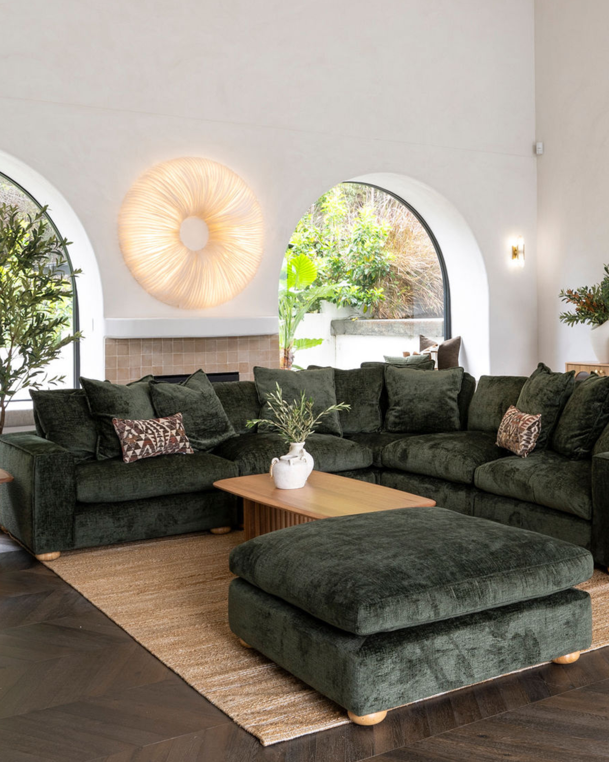Clyde Left Hand Modular Lounge Piece Green Fabric