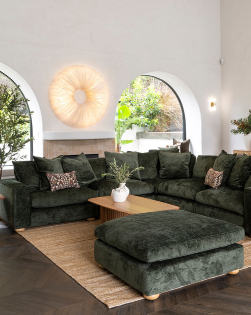 Clyde Left Hand Modular Lounge Piece Green Fabric