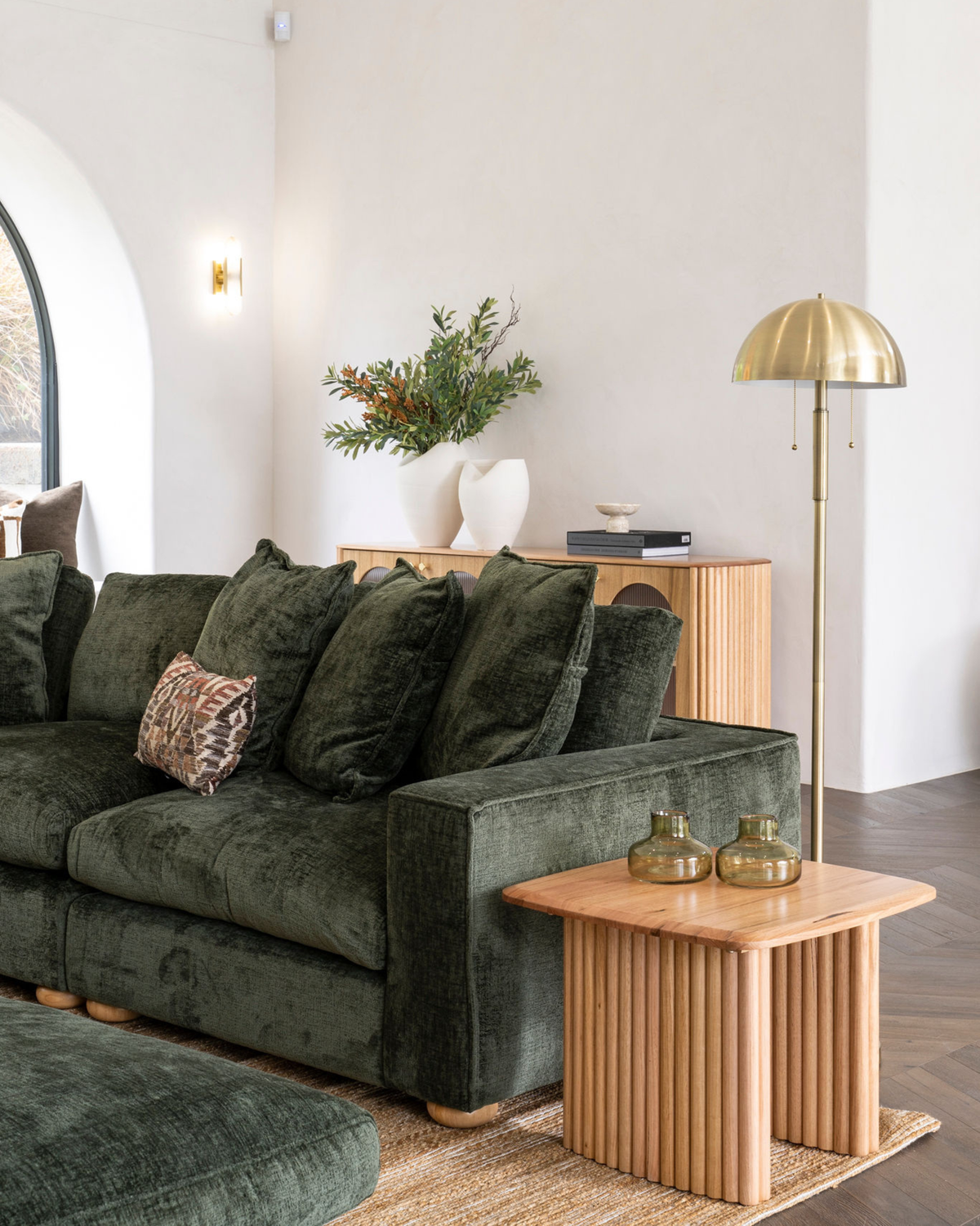 Clyde Right Hand Modular Lounge Piece Green Fabric