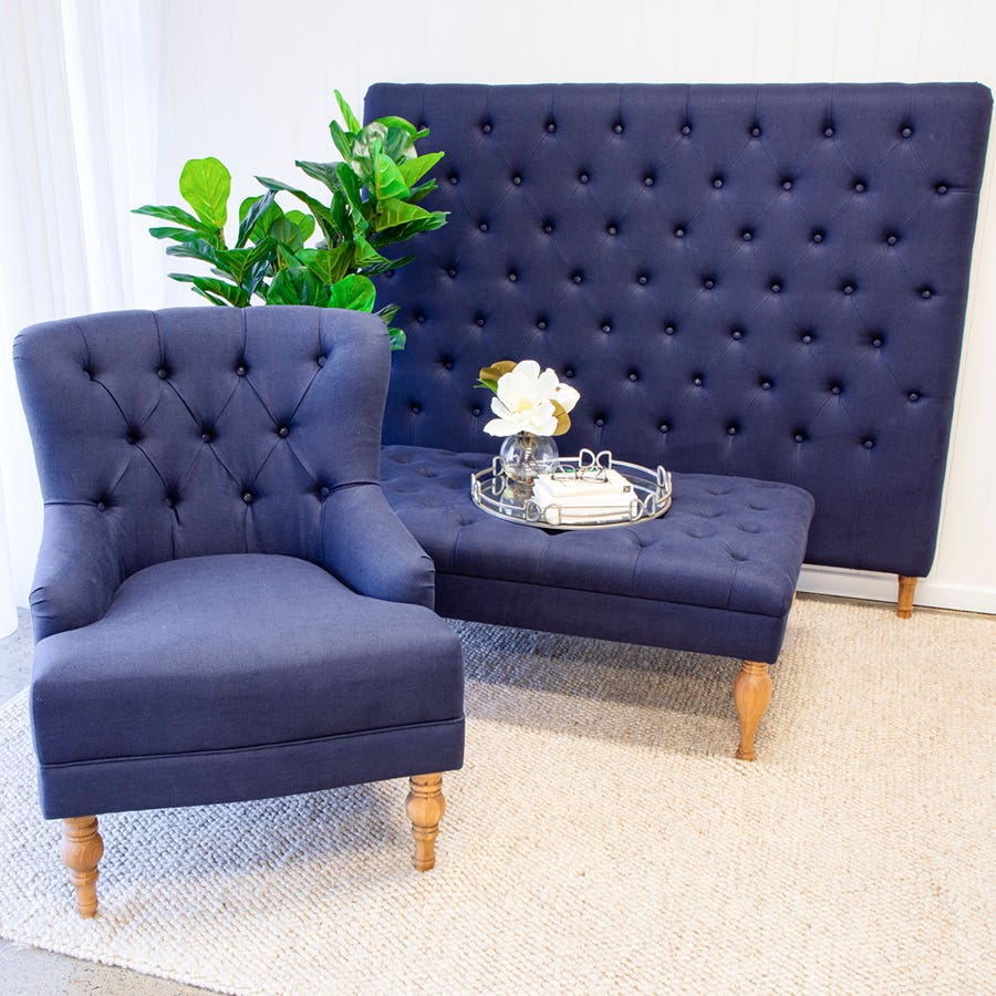 Avalon Queen Bed Head Navy Blue