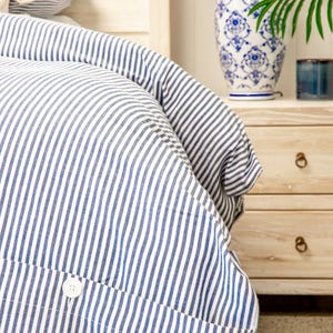 Airlie Queen Quilt Set Cotton Blue Stripe