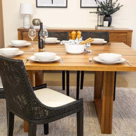 Hotham Square Dining Table in solid spotted gum with rich wood grain
