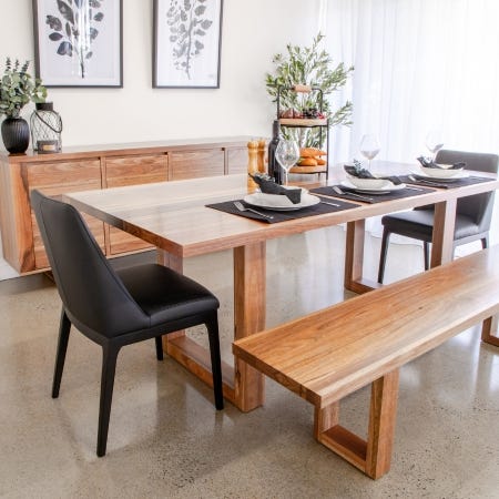 Hotham Square Dining Table in solid spotted gum with rich wood grain.